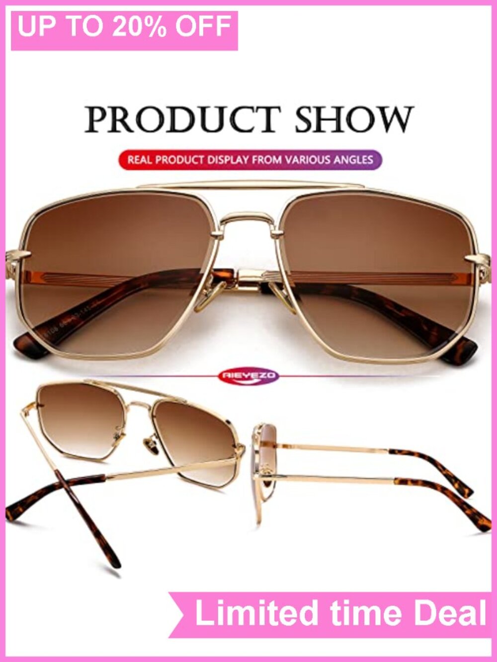 Oversized Square Aviator Sunglasses for Men Women UV400 - Picture 4 of 6